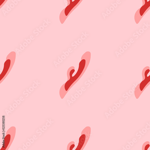 Seamless pattern of large isolated red sex toy symbols. The elements are evenly spaced. Vector illustration on light red background