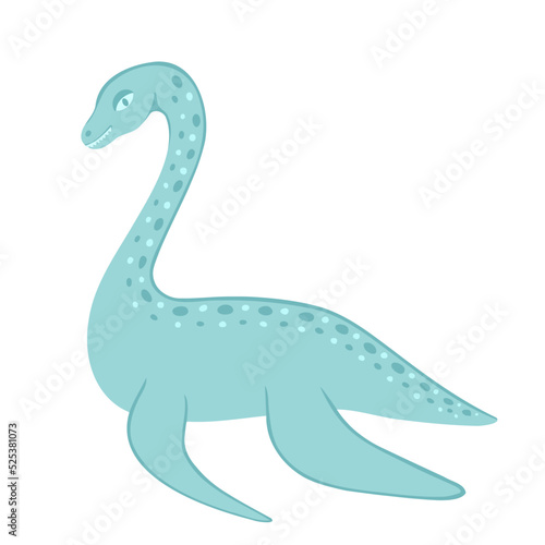 Plesiosaurs dinosaur, cartoon character. Vector Illustration for printing, backgrounds, covers and packaging. Image can be used for greeting cards, posters and stickers. Isolated on white background.