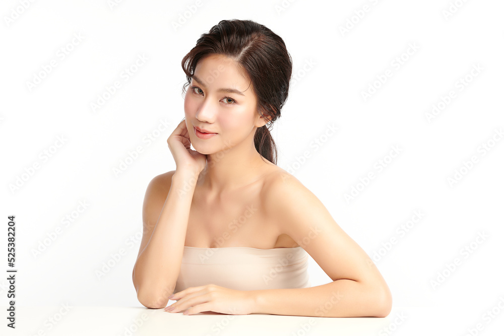 Beautiful young asian woman with clean fresh skin on white background, Face care, Facial treatment, Cosmetology, beauty and spa, Asian women portrait.