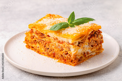 Traditional lasagna with bolognese sauce