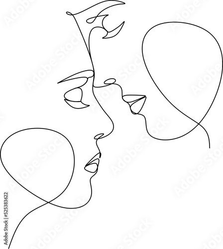 One continuous, single line  drawing of a woman and a man. Hugs of a young couple, lovers, woman and man. Doodles. Romantic.