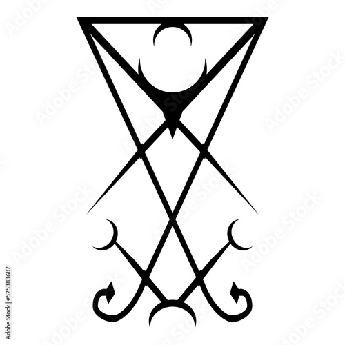 Sigil of Lucifer icon, sticker or t-shirt print design illustration in Gothic style isolated on white background. Vector EPS 10