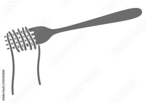 Illustration of Italian pasta spaghetti on fork. Culinary image for menu of restaurants.