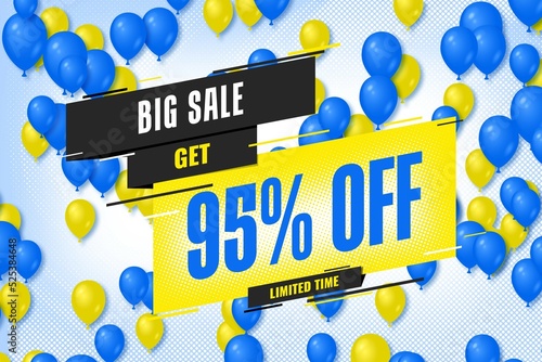 95 ninety-five Percent off sale discount shopping banner. abstract photo