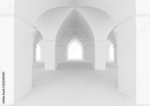 Big room of castle or ancient mosque with columns
