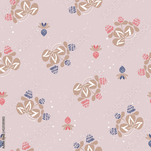 Vector seamless pattern with summer blooming clover in folk, scandinacian style.