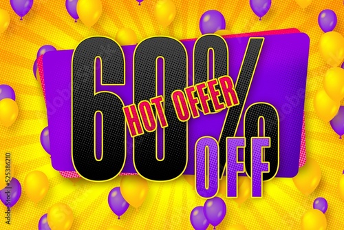 60 sixty Percent off sale discount shopping banner. abstract poster photo