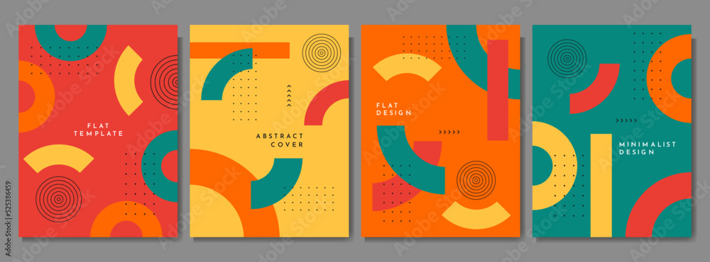 Vector illustration. Neo memphis pattern poster collection. Vibrant color background. Cool bright wallpapers. Design elements for book cover, brochure, magazine, flyer, booklet. Abstract shape collage