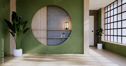Empty - Clean green modern room japanese style.3D rendering