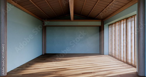 Mint Empty large hall  Asia interior cleaning room zen style. 3D rendering