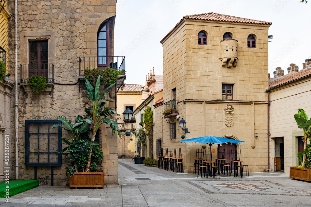 Poble Espanyol with traditional spanish architectures in Barcelona, Spain. Nobody, traditional spanish style small village