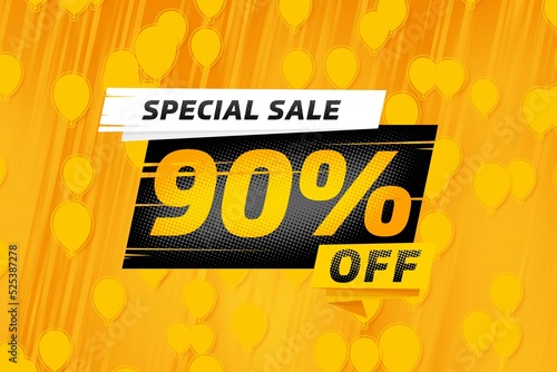 90 ninety Percent off sale discount shopping banner. design photo