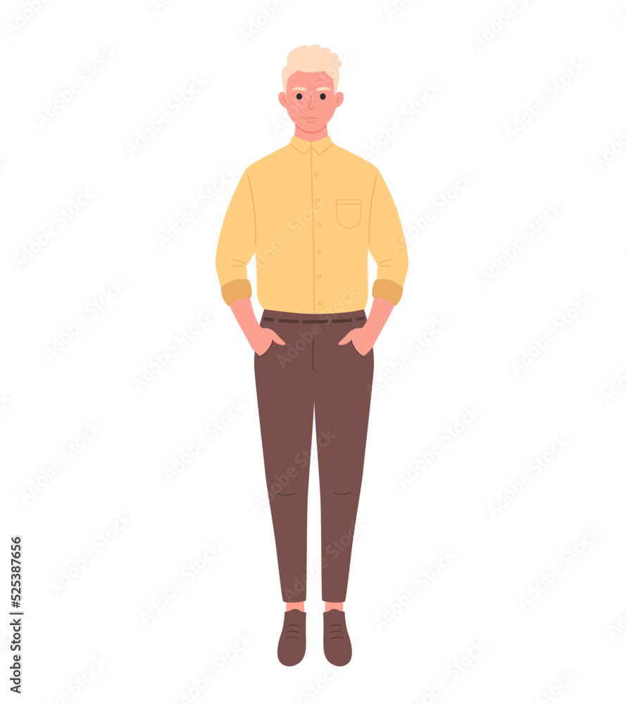 Modern young man in office outfit. Stylish fashionable look. Office worker. Hand drawn vector illustration Modern young man in office outfit. Stylish fashionable look. Office worker. Hand drawn vector illustration