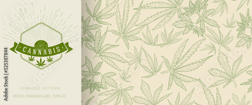 Medical marijuana label with seamless pattern