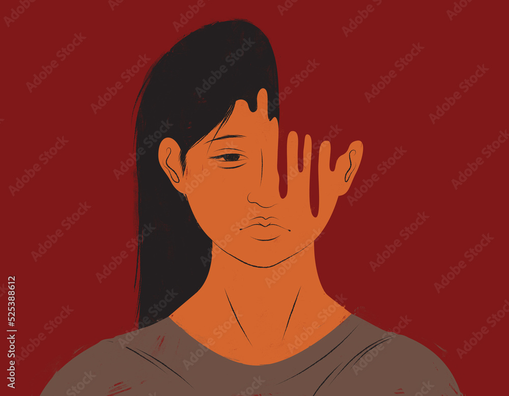 Metaphorical illustration for depression and mental illness of sad woman's head melting Metaphorical illustration for depression and mental illness of sad woman's head melting