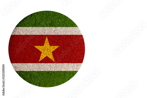 flag of Suriname,round cork coaster isolated on white background