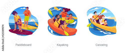 Activities on the lake isolated cartoon vector illustration set