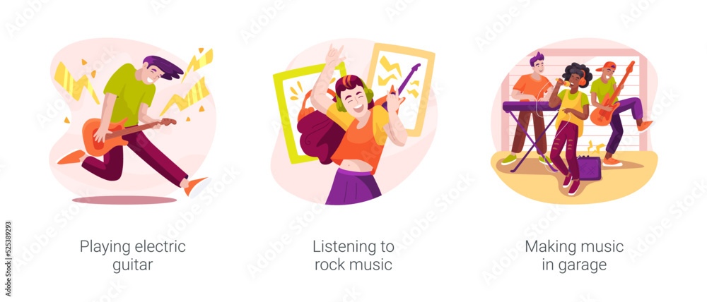 Rock music isolated cartoon vector illustration set