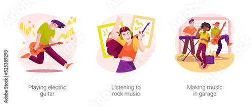 Rock music isolated cartoon vector illustration set