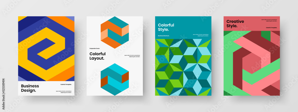 Bright geometric shapes cover layout collection. Premium flyer A4 vector design illustration composition.