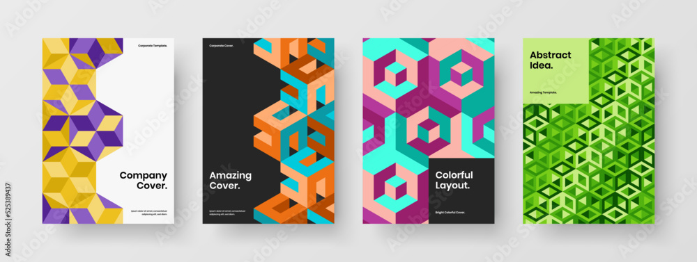 Fototapeta premium Unique poster vector design illustration bundle. Minimalistic geometric tiles banner layout collection.