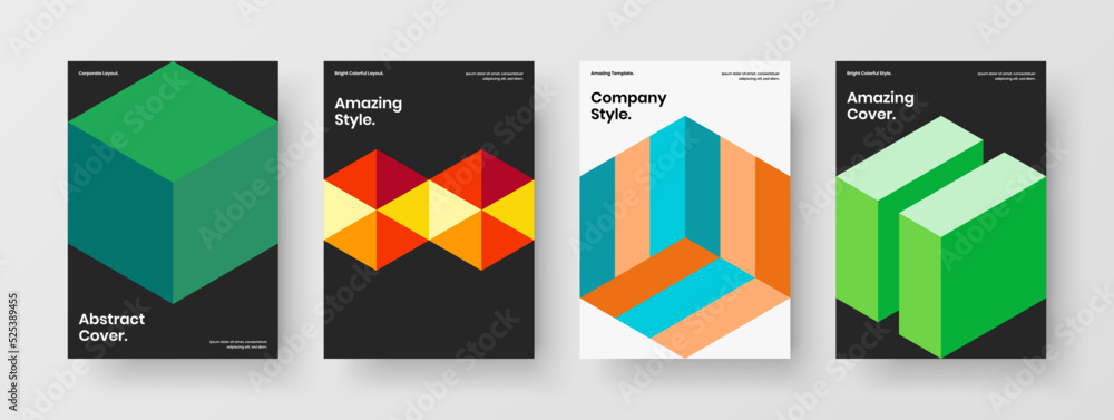 Colorful mosaic shapes leaflet template bundle. Amazing company identity vector design layout collection.