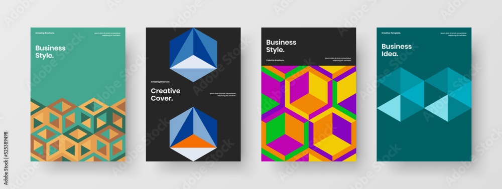 Simple booklet A4 vector design concept bundle. Isolated geometric pattern banner layout composition.