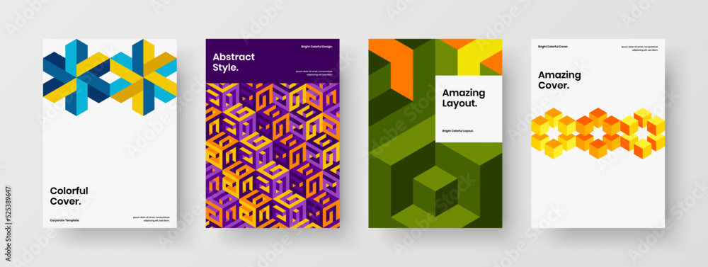 Fototapeta premium Creative mosaic tiles annual report concept set. Original booklet A4 design vector layout collection.