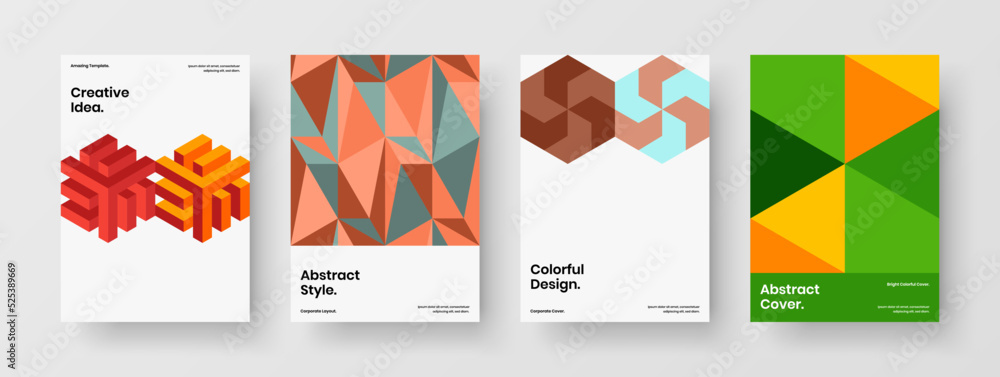 Fototapeta premium Creative company identity A4 design vector concept composition. Trendy geometric hexagons journal cover template collection.