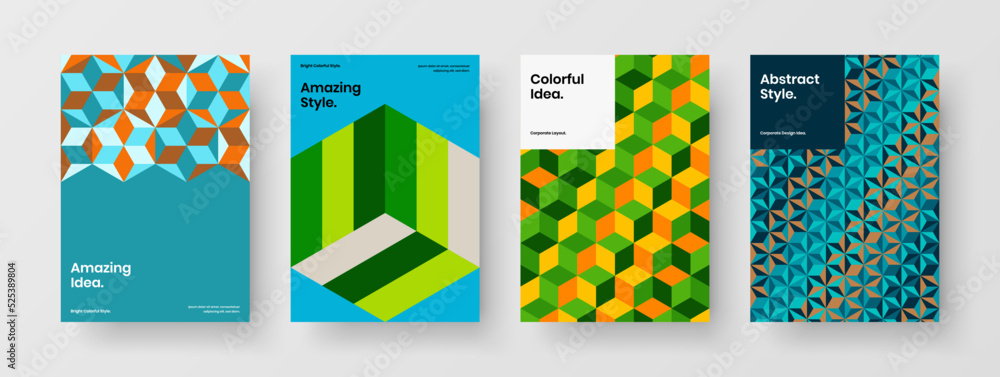 Fototapeta premium Modern front page A4 vector design layout set. Creative geometric pattern booklet illustration composition.