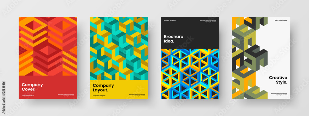 Naklejka premium Premium geometric hexagons banner template bundle. Modern book cover design vector illustration composition.