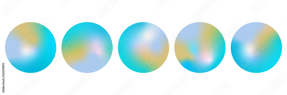 Holographic effect highlight stories, cover templates design set. Blurry abstract backdrops. Y2k retro style round vector illustrations with rainbow gradient for social networks.