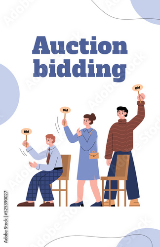 Auction bidding banner or poster for social media flat vector illustration.
