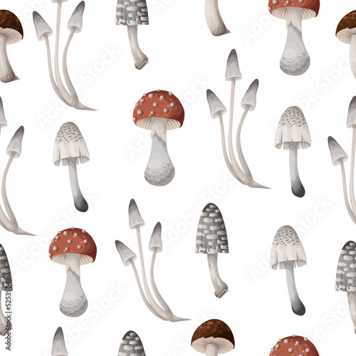Seamless pattern with mushrooms. Natural trendy print.