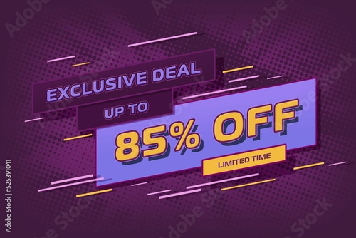 85 eighty-five Percent off super sale shopping halftone. shop promotion photo