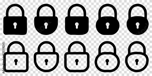 Set of locks icons. Collection icon of close locks. Symbol for website design, logo, app, UI. Vector illustration isolated on transparent background