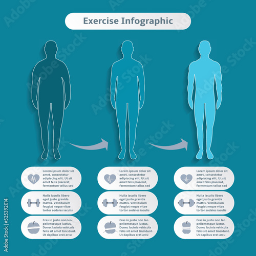 Infographic elements for men fitness and sports of healthcare weight loss power training vector illustration graphic elements