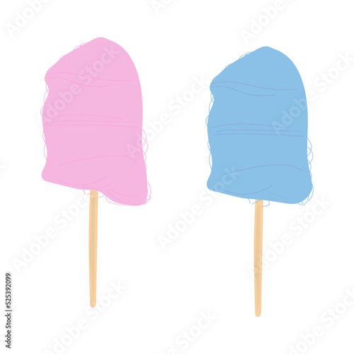 Pink and blue cotton candy. Cherry blueberries and bilberry cotton candies isolated on white. Sweet tasty desserts for kids. Cotton candy.