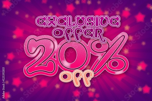 20 twenty Percent off super sale shopping halftone banner. mega sale photo