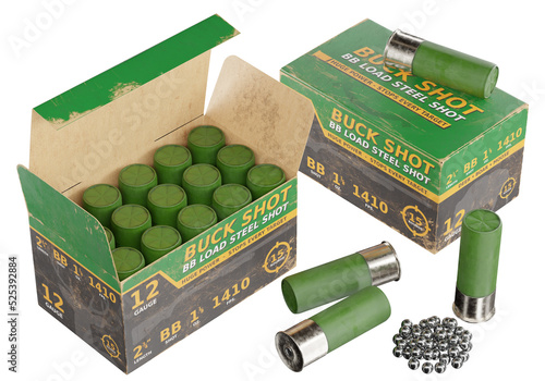 3d render illustration of a shotgun ammunition boxes isolated on white photo