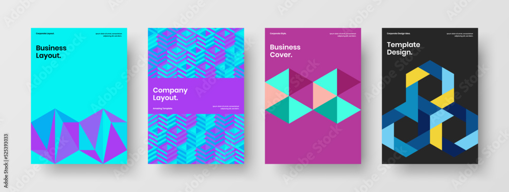 Clean corporate cover A4 vector design concept composition. Minimalistic mosaic tiles booklet illustration collection.