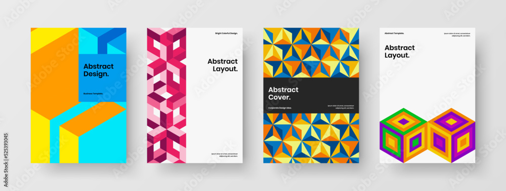 Amazing corporate brochure design vector illustration collection. Unique geometric tiles postcard layout bundle.