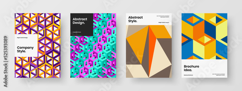 Modern leaflet A4 vector design illustration composition. Isolated mosaic hexagons catalog cover template bundle.