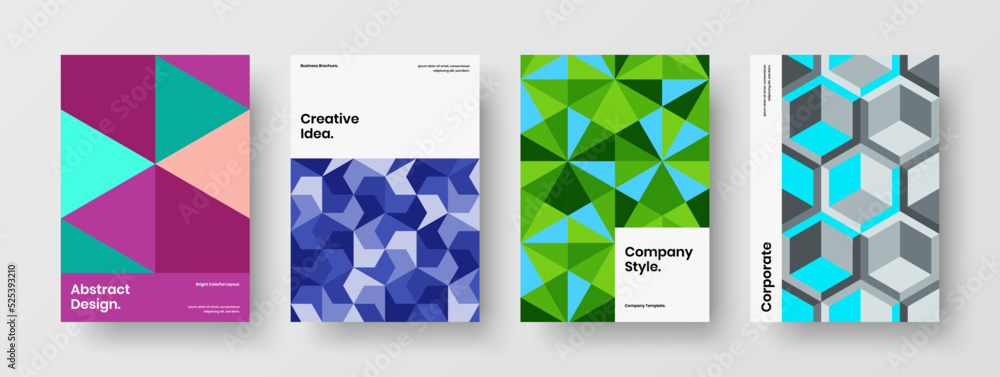 Unique corporate cover design vector concept composition. Colorful geometric tiles pamphlet template collection.