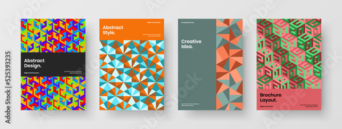 Original geometric hexagons corporate cover concept collection. Modern flyer A4 design vector illustration bundle.