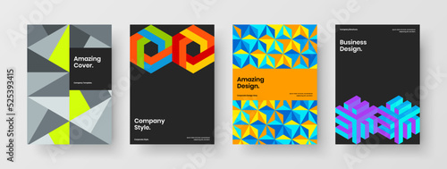 Fresh annual report design vector template collection. Isolated mosaic hexagons corporate cover layout bundle.