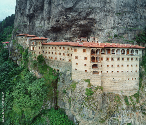 Aerial view of mountain Sumela Monastery in Trabzon Province of Turkey photo