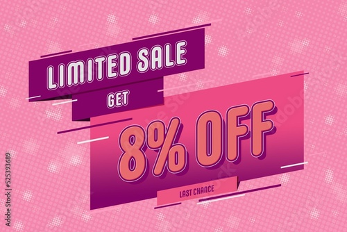 8 eight Percent off super sale shopping halftone pink banner. limited sale frame photo