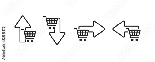 Arrow with cart. An arrow showing the direction where the store is where you can make purchases
