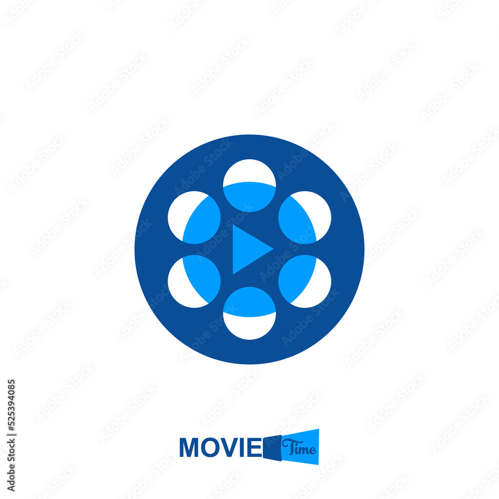 Movie logo design. Reel film symbol. Movie icon vector isolated on white background. Vector video sign.